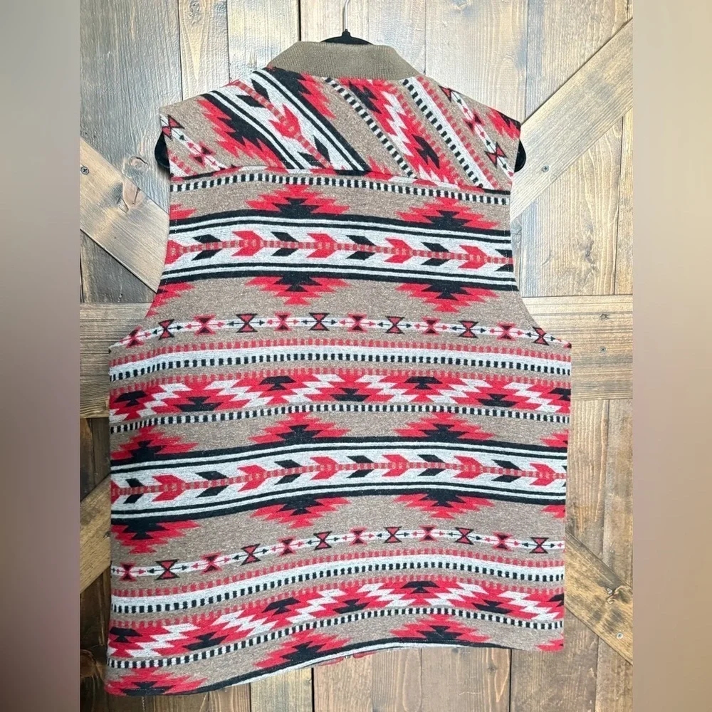 Panhandle Slim Powder River Outfitters Southwestern Jacquard Red Aztec Vest XL